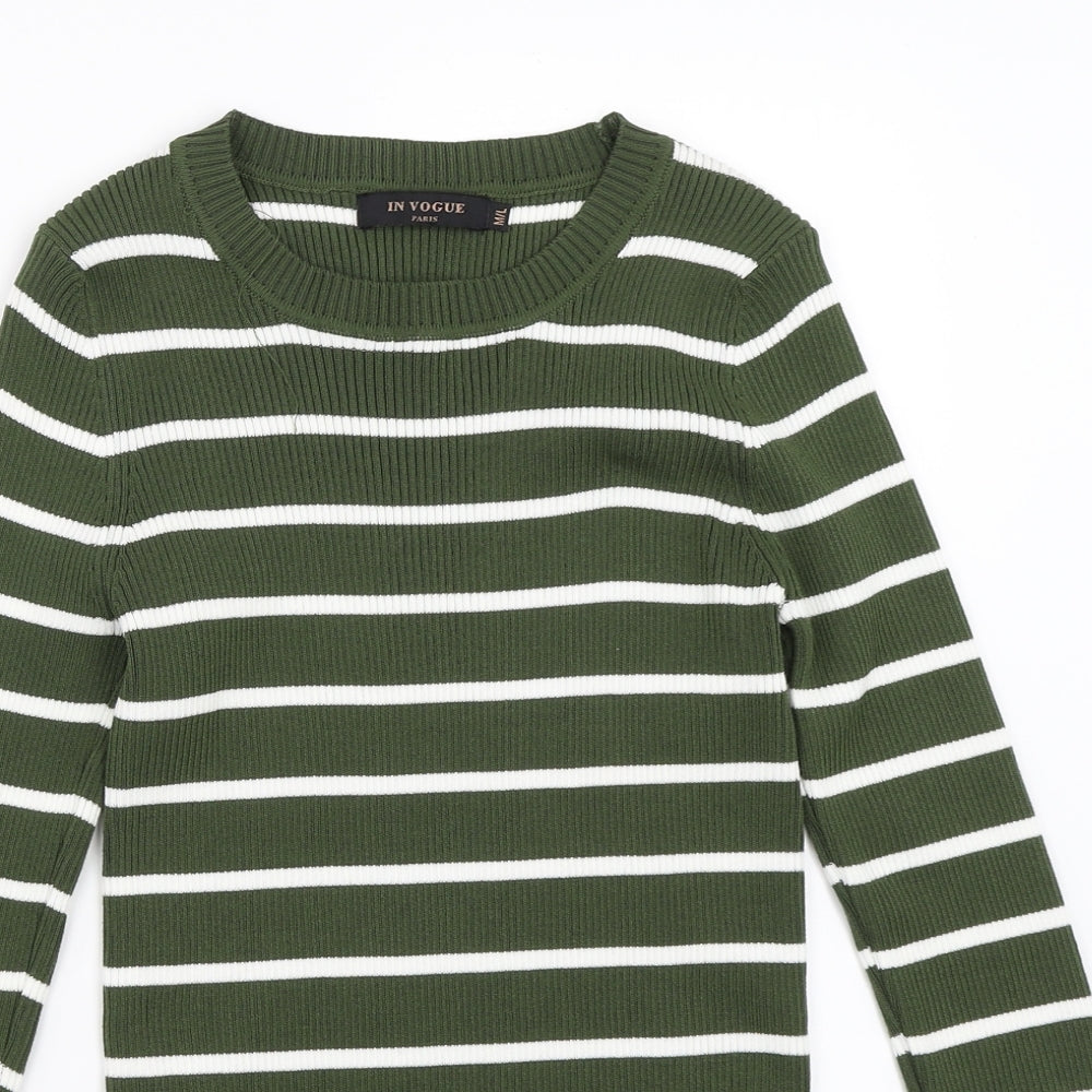 In Vogue Womens Green Striped  Pullover Jumper Size M