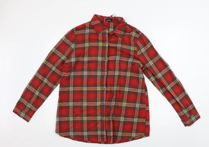 Preloved Boohoo  Womens Red Check  Basic Button-Up Size 10 - Front