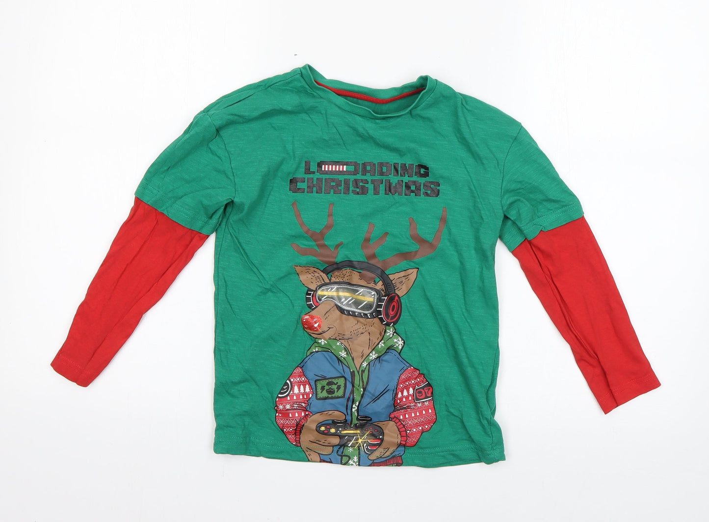 F&F Boys Green   Basic T-Shirt Size 6-7 Years  - Christmas t shirt