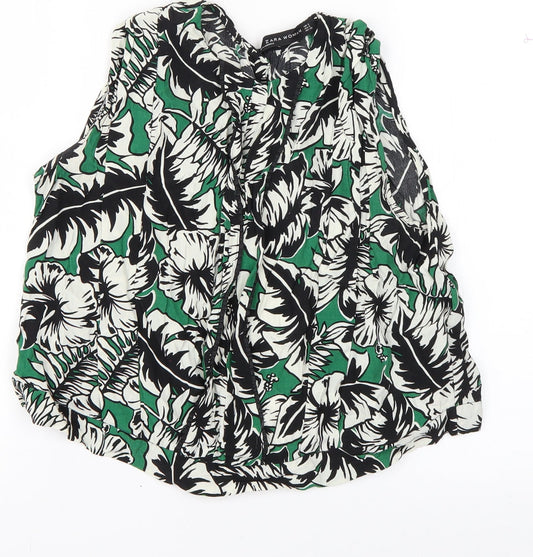 Zara Womens Green Floral  Basic Tank Size S