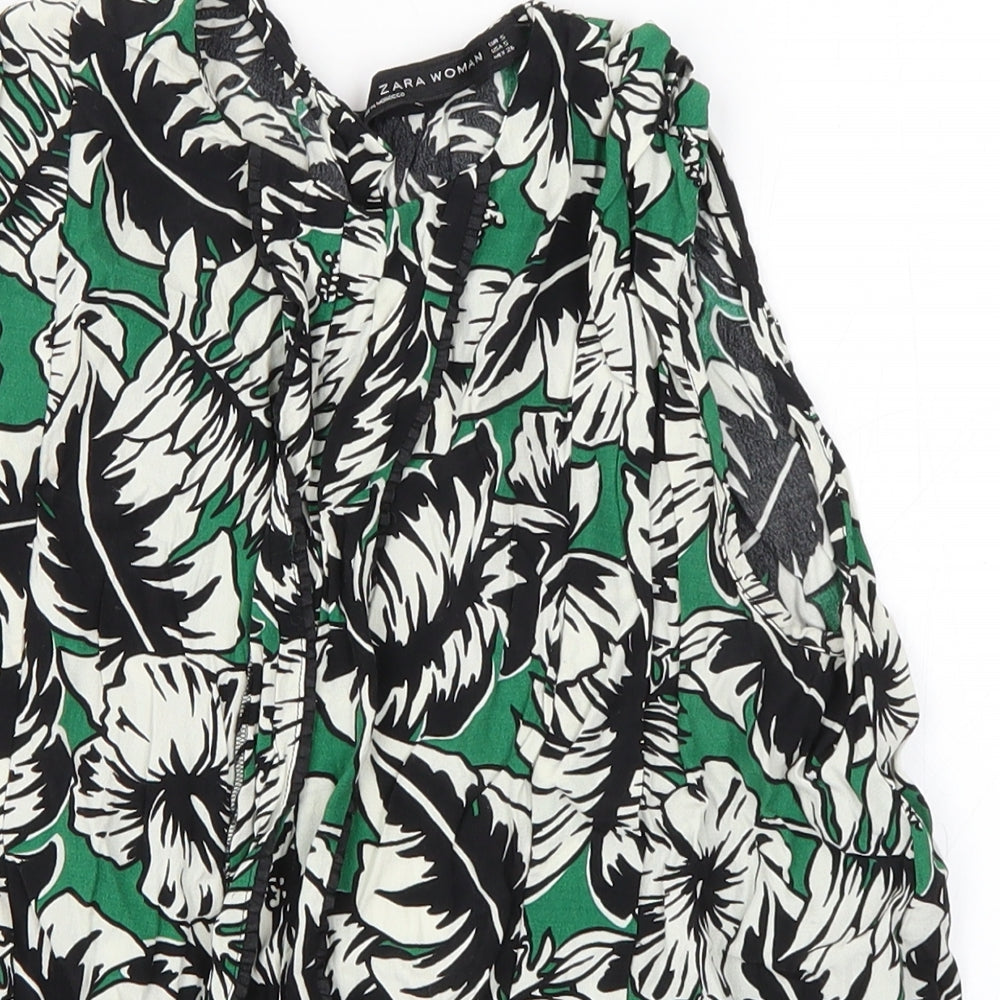 Zara Womens Green Floral  Basic Tank Size S