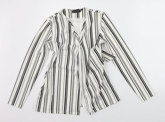 PRETTYLITTLETHING Womens White Striped  Cardigan Jumper Size 10