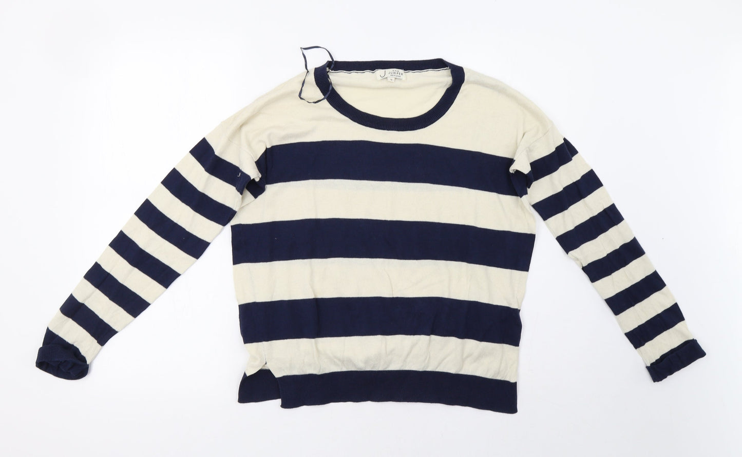New Look Womens White Striped  Pullover Sweatshirt Size 12