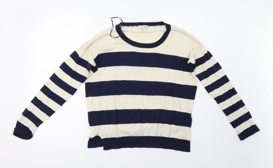 New Look Womens White Striped  Pullover Sweatshirt Size 12