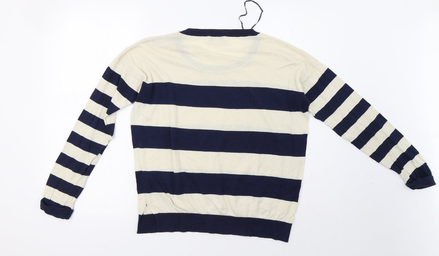 New Look Womens White Striped  Pullover Sweatshirt Size 12
