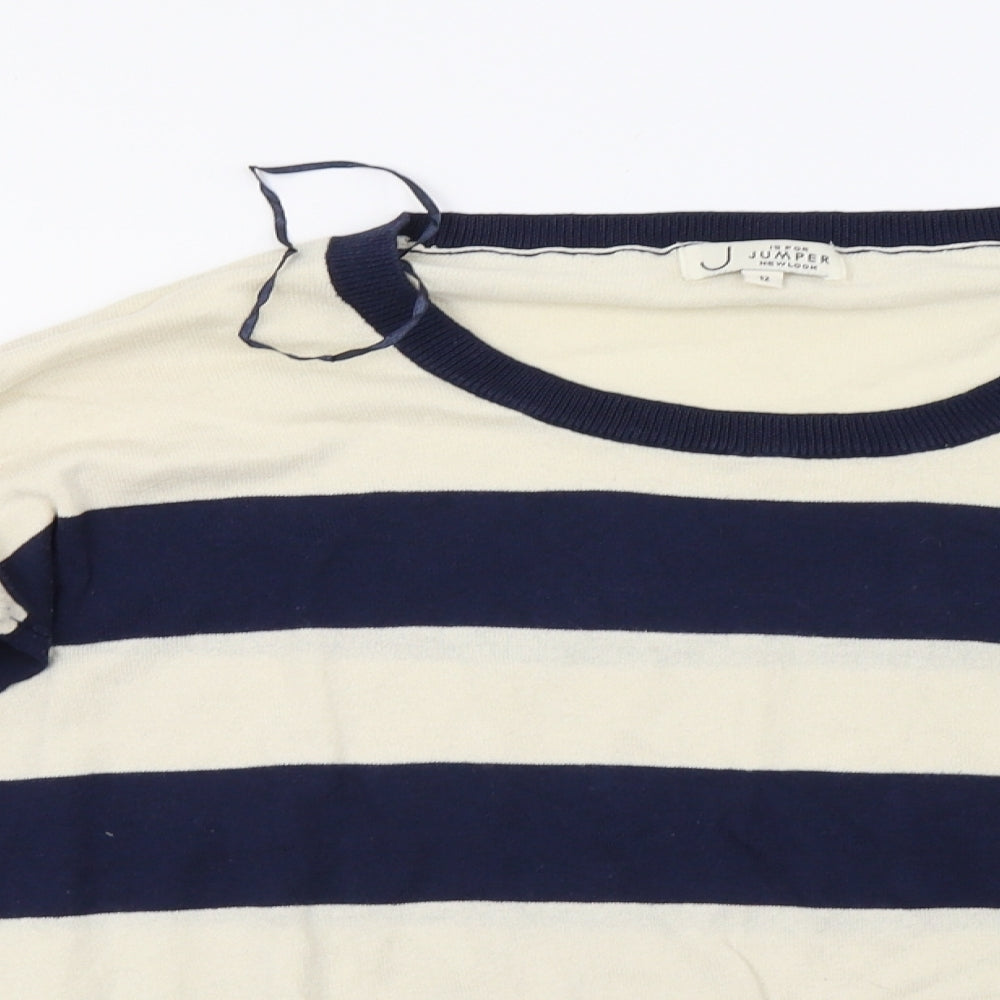 New Look Womens White Striped  Pullover Sweatshirt Size 12