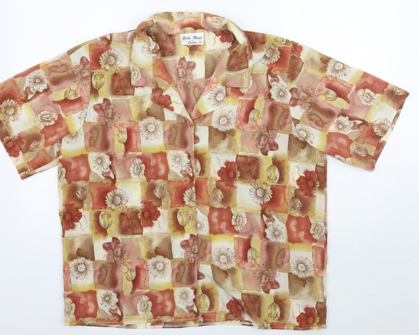 Bella moda Womens Orange Floral  Basic Button-Up Size 20
