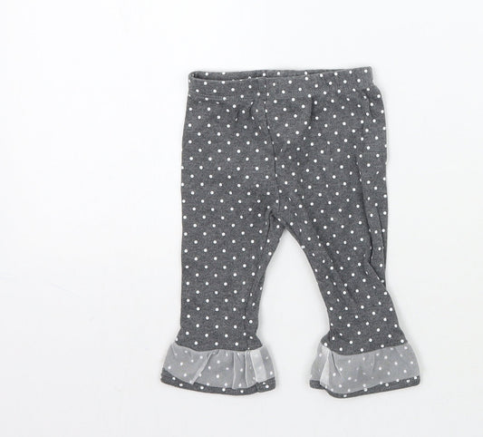 Preworn Girls Grey Polka Dot  Capri Trousers Size 6-9 Months