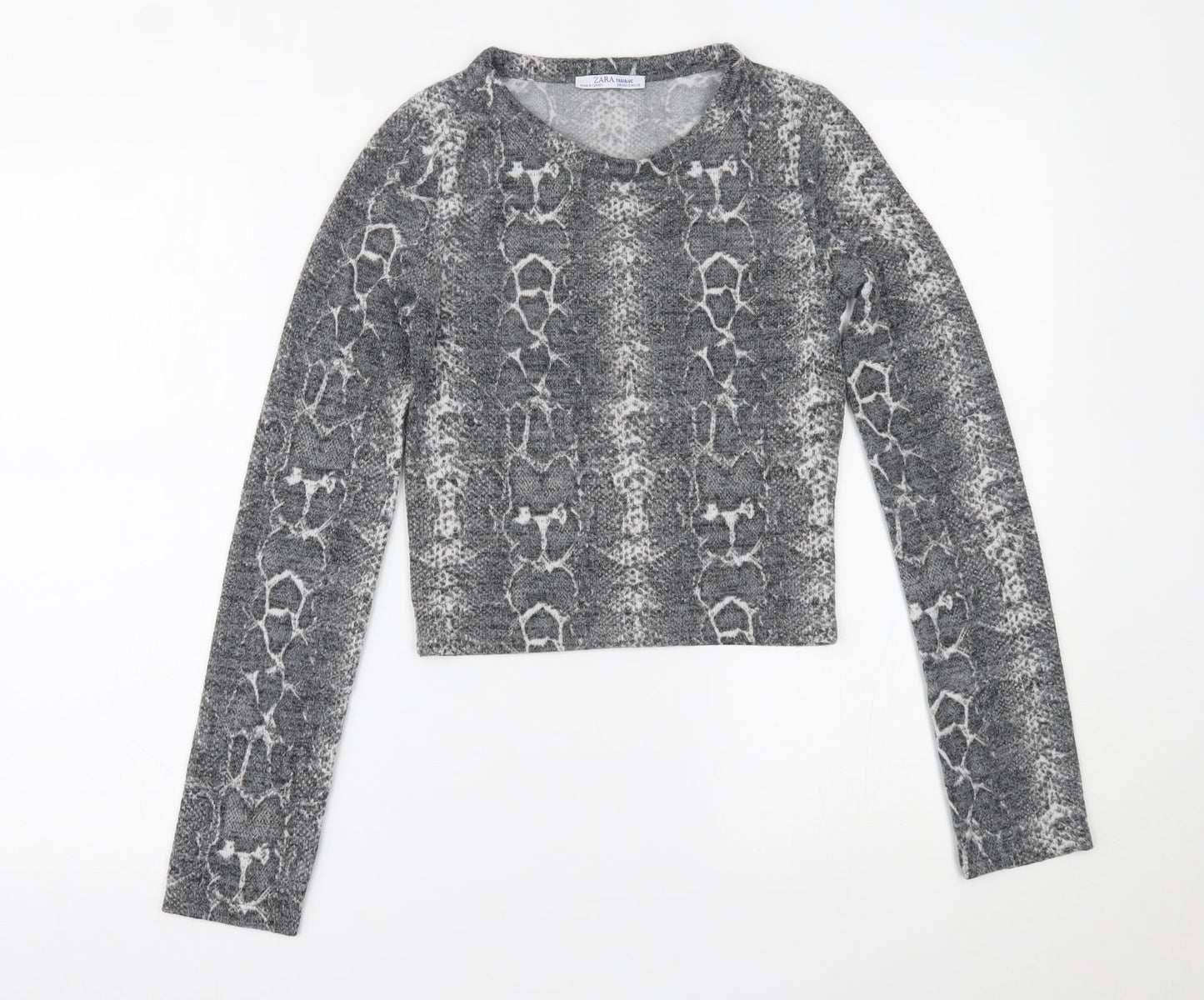 Zara Womens Grey Animal Print  Cropped Blouse Size S