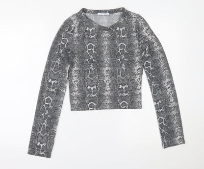 Zara Womens Grey Animal Print  Cropped Blouse Size S