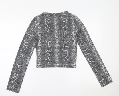 Zara Womens Grey Animal Print  Cropped Blouse Size S