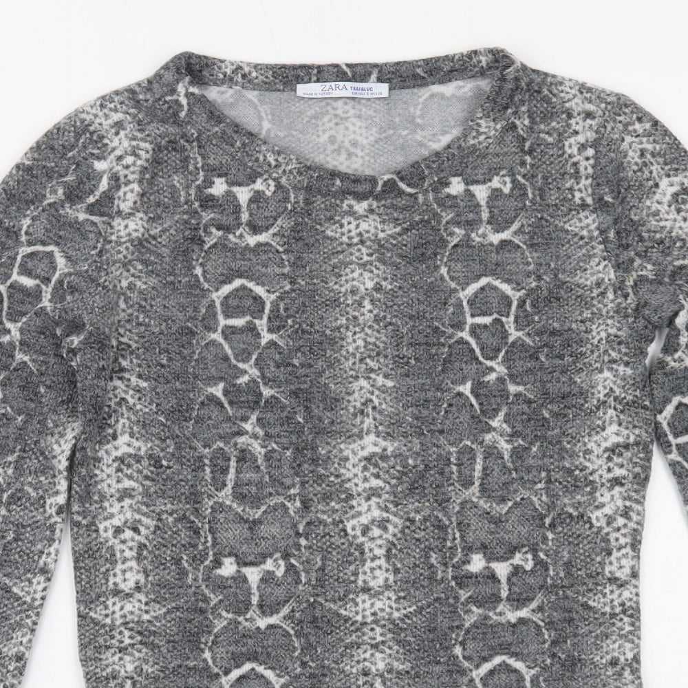Zara Womens Grey Animal Print  Cropped Blouse Size S