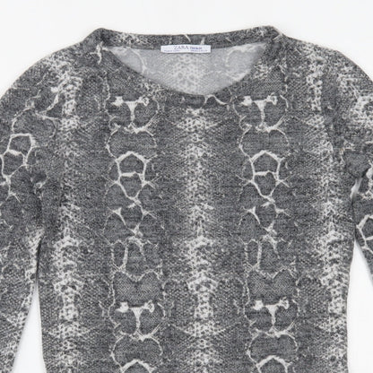 Zara Womens Grey Animal Print  Cropped Blouse Size S