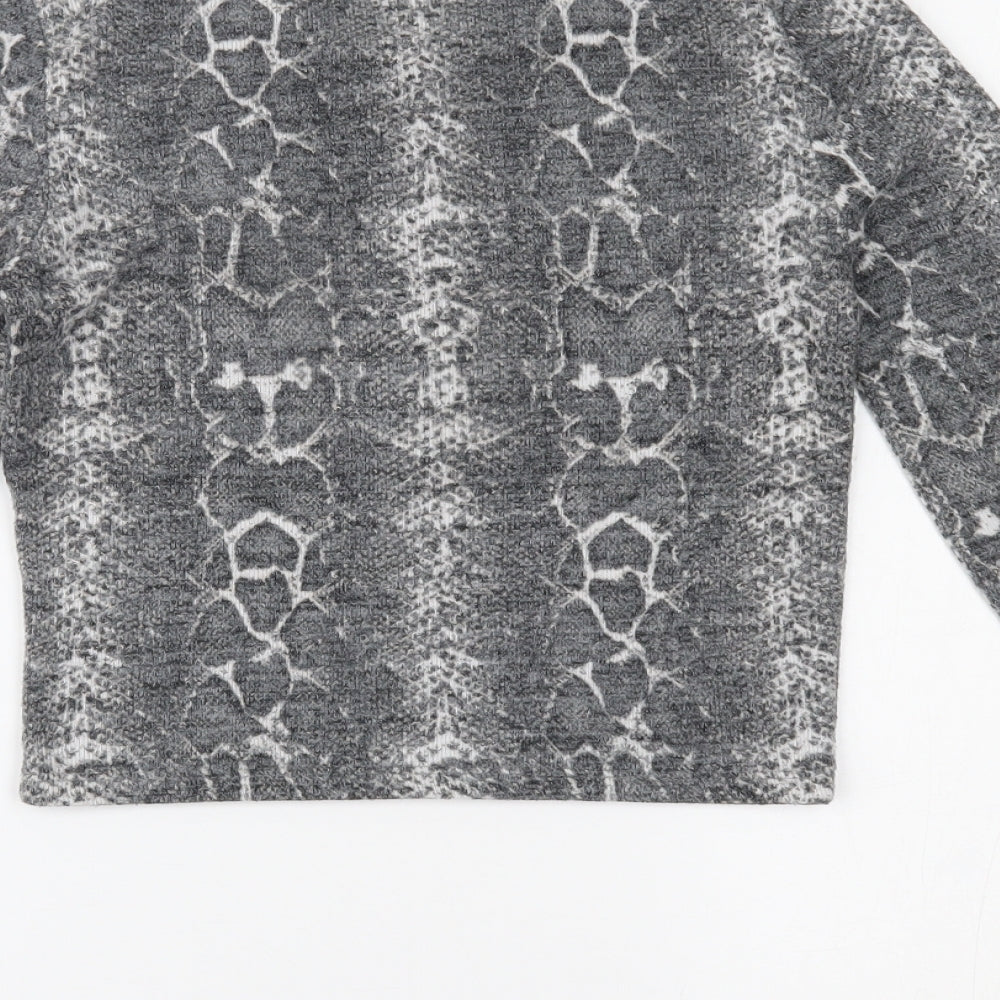 Zara Womens Grey Animal Print  Cropped Blouse Size S