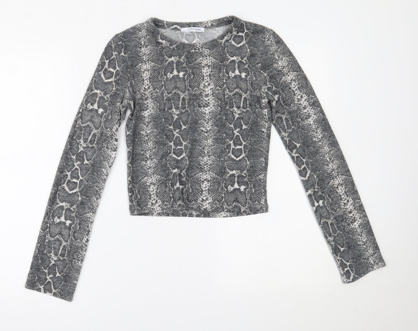 Zara Womens Green Animal Print  Cropped Blouse Size S