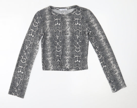 Zara Womens Green Animal Print  Cropped Blouse Size S