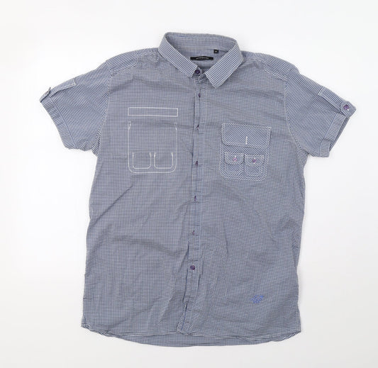 JUNK de LUXE Mens Blue Check   Button-Up Size XL