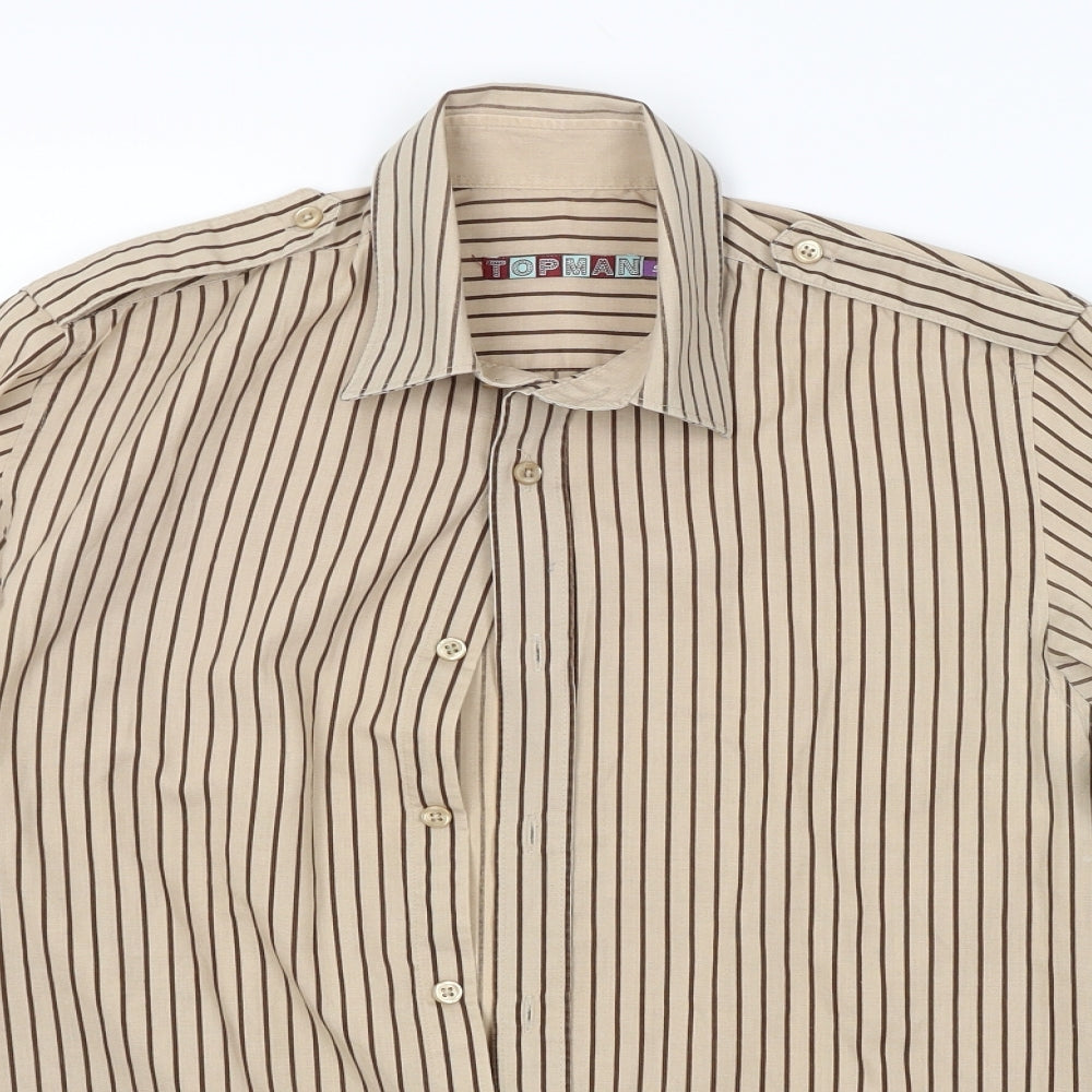 Topman Mens Brown Striped   Button-Up Size S