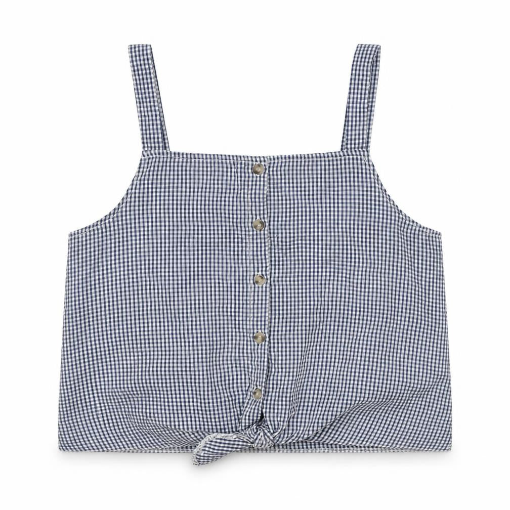 Primark Girls Blue Plaid  Basic Tank Size 12-13 Years  - Tie Detail Check print