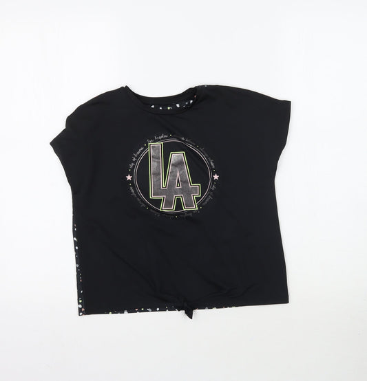George Girls Black   Basic T-Shirt Size 8-9 Years  - Tie detail