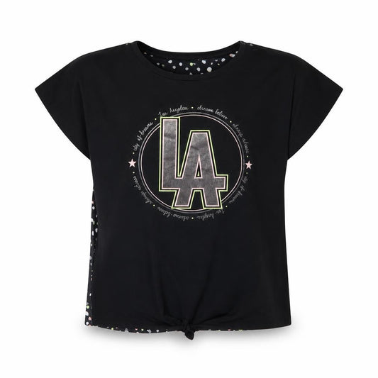 George Girls Black   Basic T-Shirt Size 8-9 Years  - Tie detail