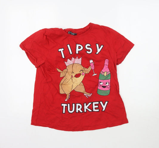 Studio Sleepwear Womens Red   Top Pyjama Top Size 12  - Christmas Tipsy Turkey