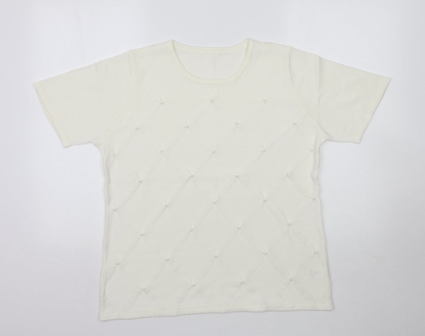 Preworn Womens Ivory  Knit Basic Blouse Size M  - Pearl detail