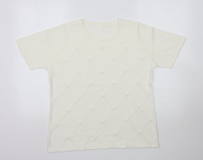Preworn Womens Ivory  Knit Basic Blouse Size M  - Pearl detail