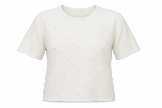 Preworn Womens Ivory  Knit Basic Blouse Size M  - Pearl detail