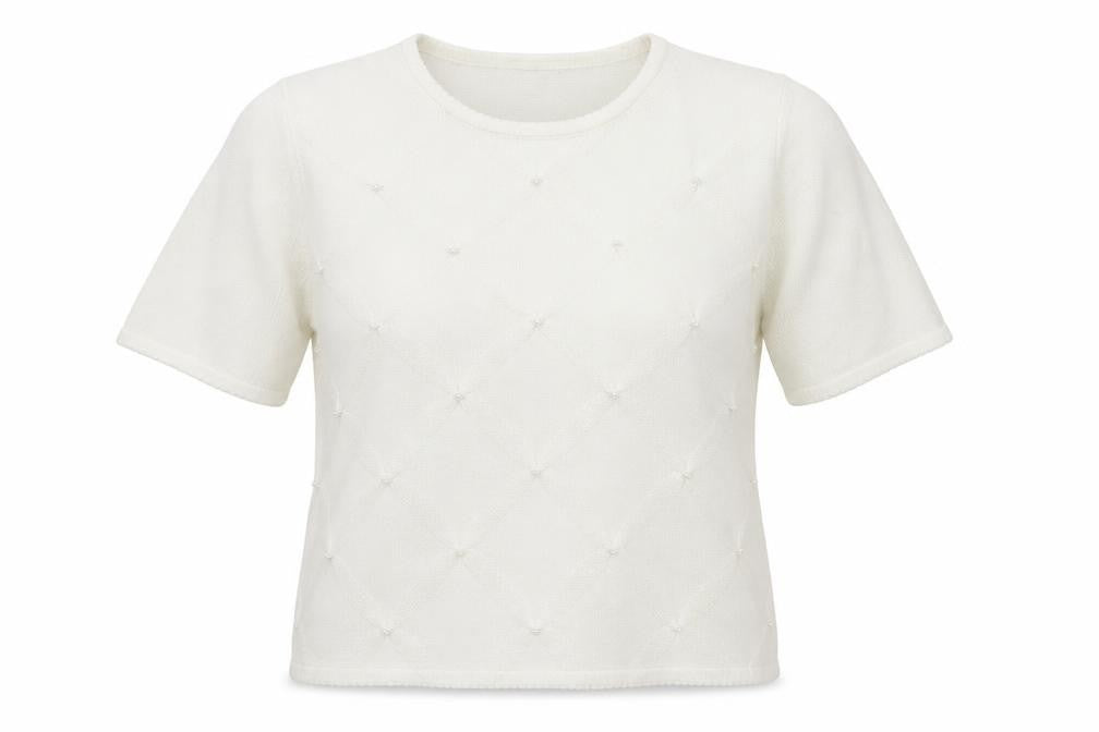 Preworn Womens Ivory  Knit Basic Blouse Size M  - Pearl detail