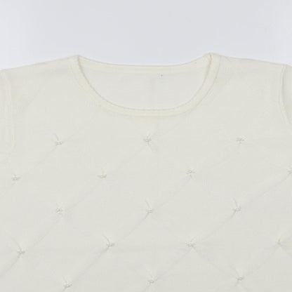 Preworn Womens Ivory  Knit Basic Blouse Size M  - Pearl detail