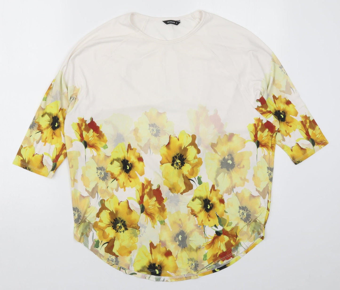 Roman Womens Yellow Geometric  Basic T-Shirt Size 10