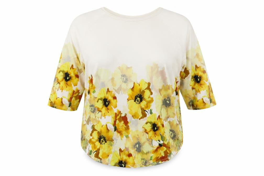 Roman Womens Yellow Geometric  Basic T-Shirt Size 10