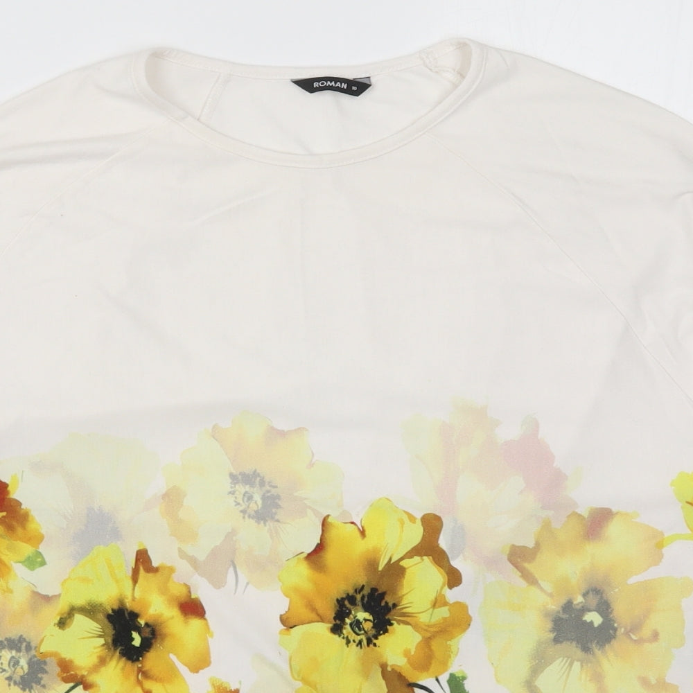 Roman Womens Yellow Geometric  Basic T-Shirt Size 10