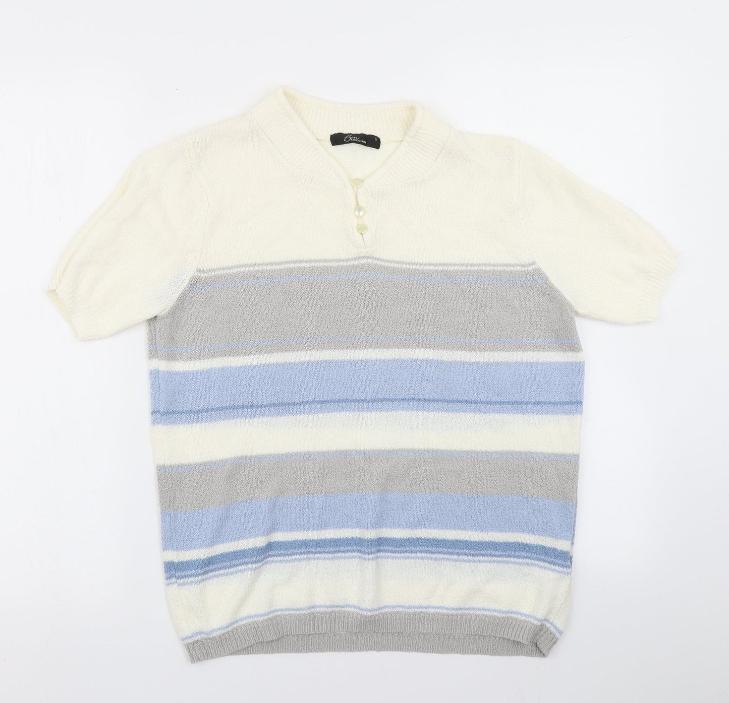 BM Collection Womens White Striped Knit Pullover Jumper Size S