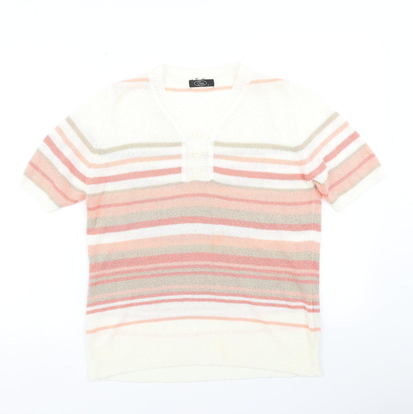 BM Womens White Striped Knit Pullover Jumper Size S