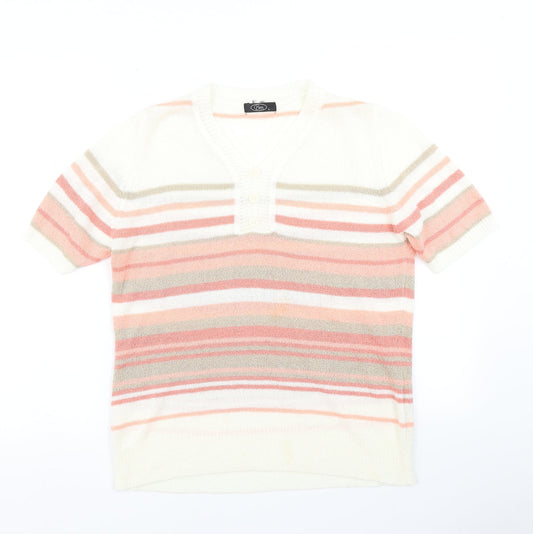 BM Womens White Striped Knit Pullover Jumper Size S