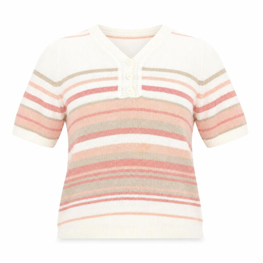 Bonmarché Womens White Striped Knit Pullover Jumper Size S