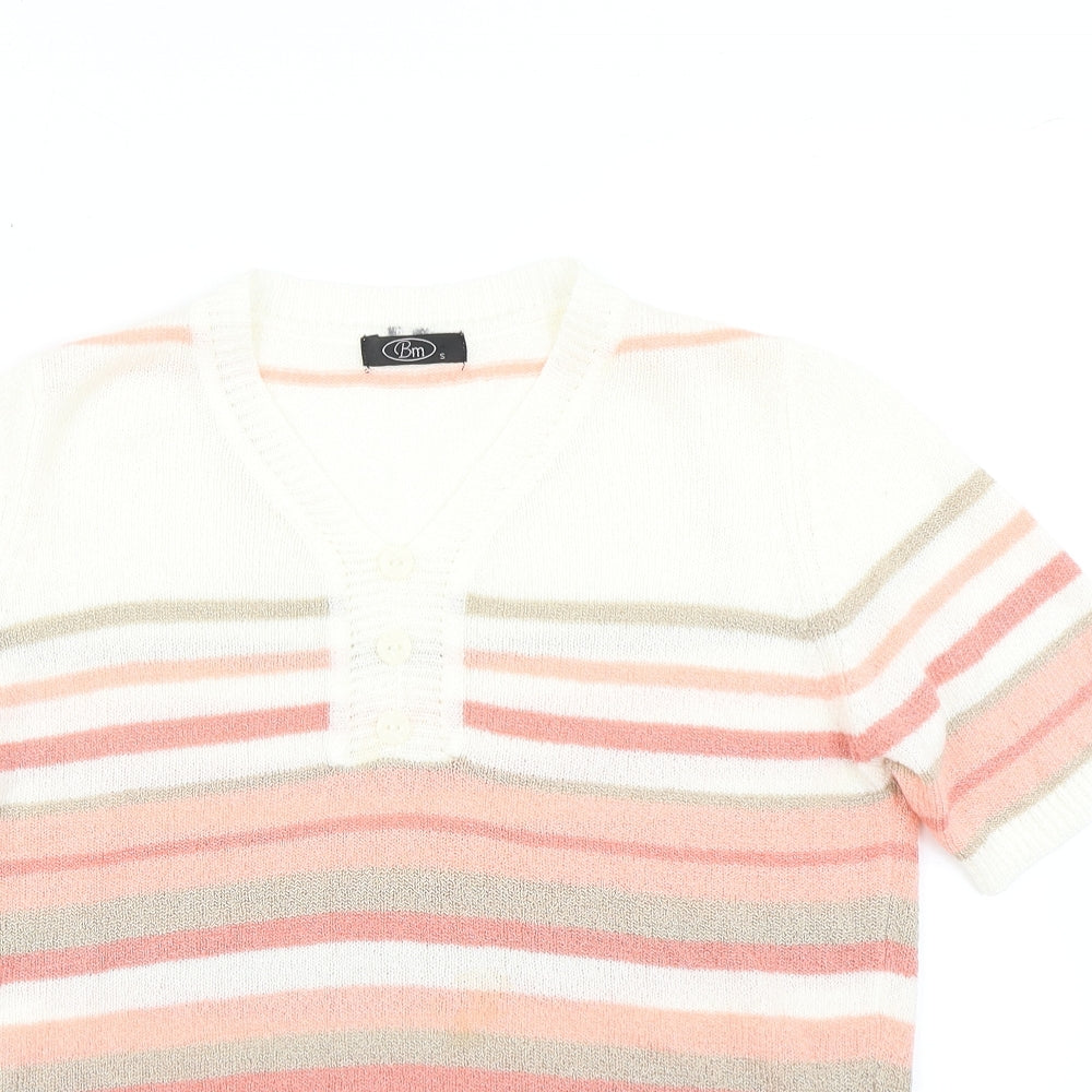 BM Womens White Striped Knit Pullover Jumper Size S