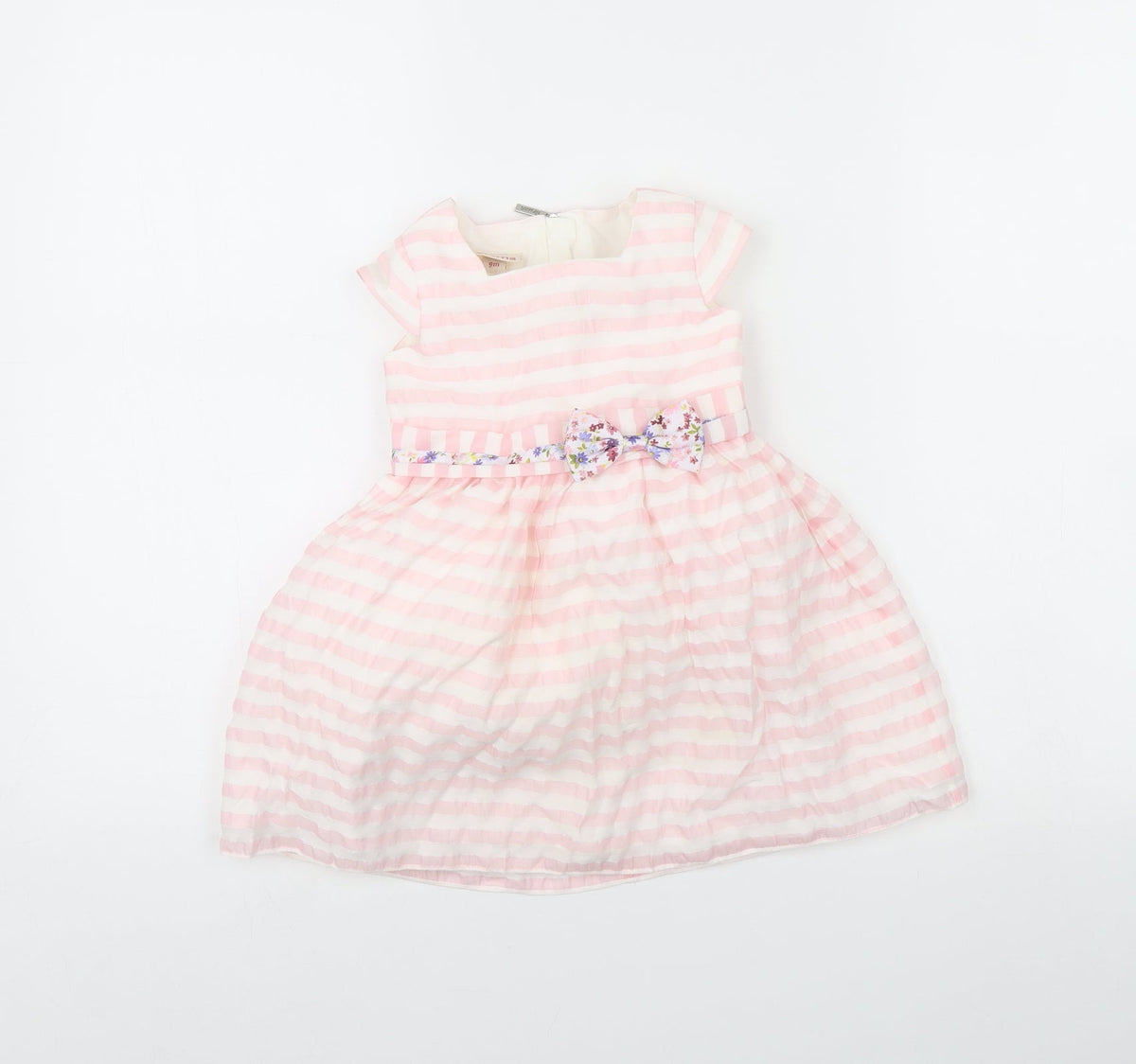 Brums Girls White Striped  Fit & Flare  Size 9-12 Months