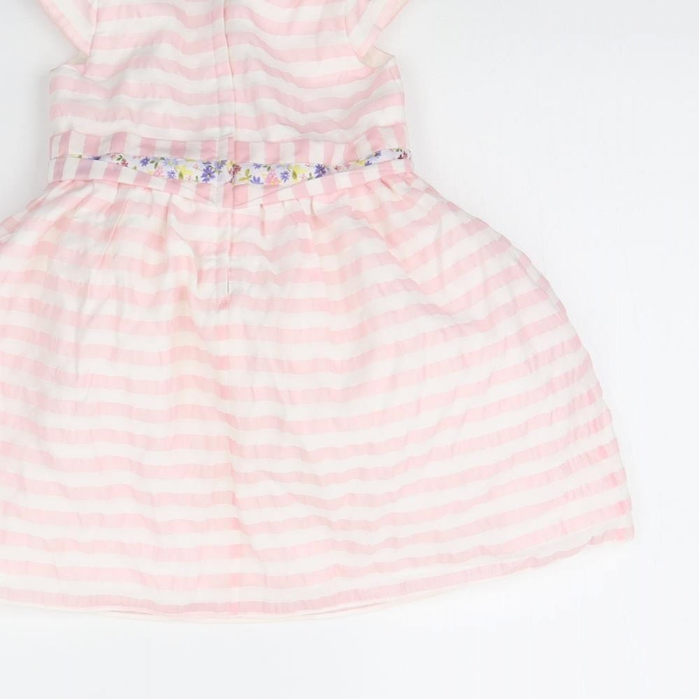 Brums Girls White Striped  Fit & Flare  Size 9-12 Months
