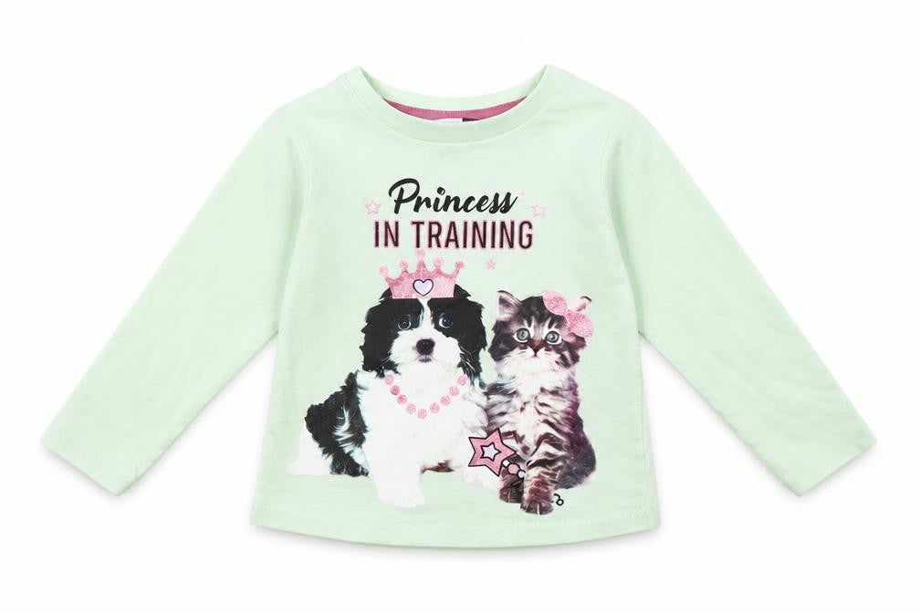 Pep&Co Girls Green   Basic T-Shirt Size 9-12 Months  - Cat and Dog