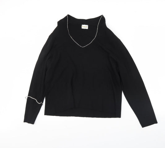 Roman Womens Black   Basic Blouse Size L  - Shoulder Pads