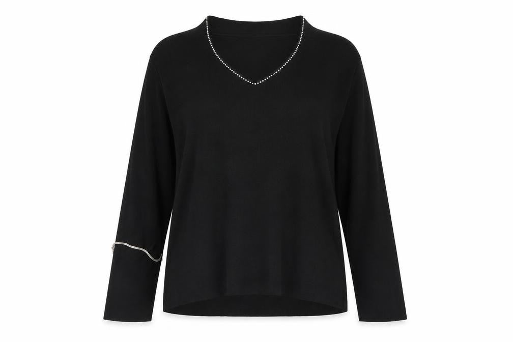 Roman Womens Black   Basic Blouse Size L  - Shoulder Pads