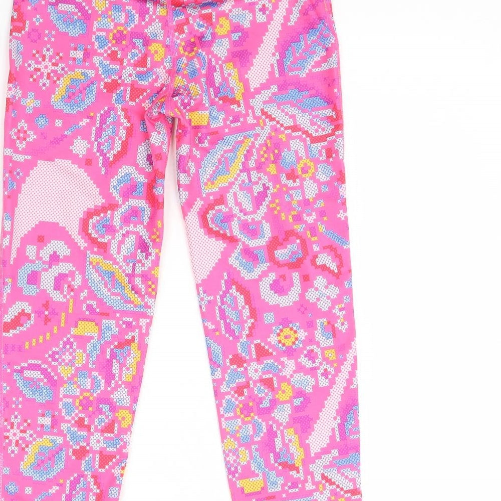 Preworn Girls Pink Geometric  Capri Trousers Size 12 Years