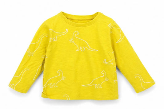 Marks & Spencer Boys Yellow Geometric Jersey Basic T-Shirt Size 9-12 Months  - Dinosaur