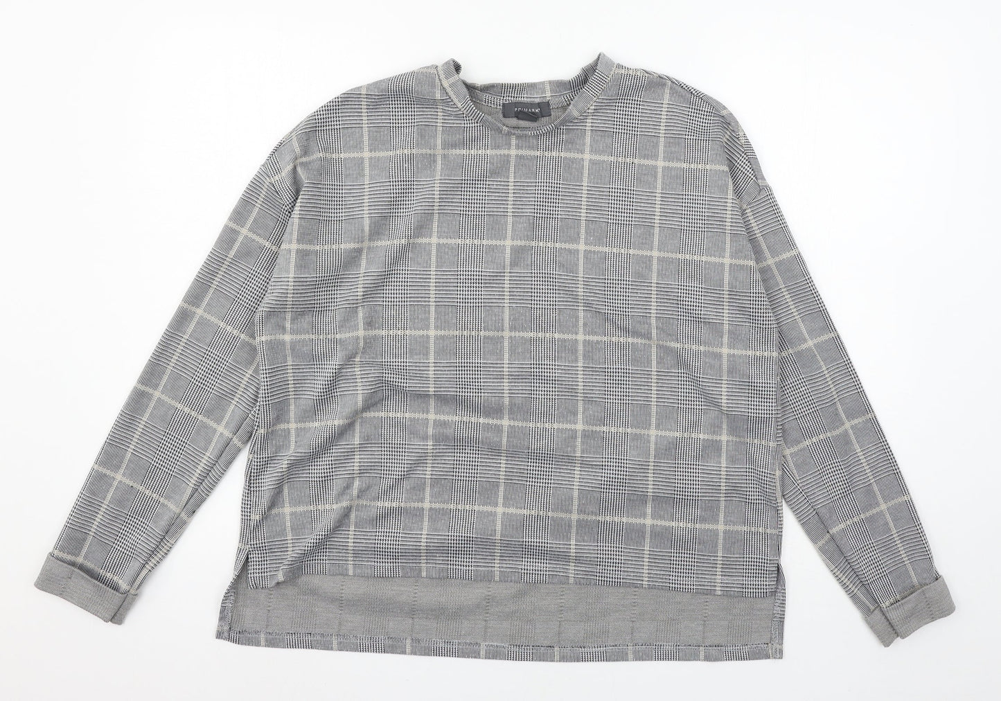 Primark Womens Grey Check Jersey Pullover Sweatshirt Size 12