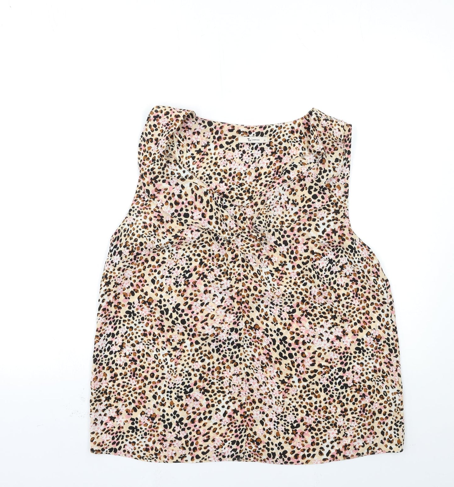 TU Womens Beige Animal Print  Basic Blouse Size 14