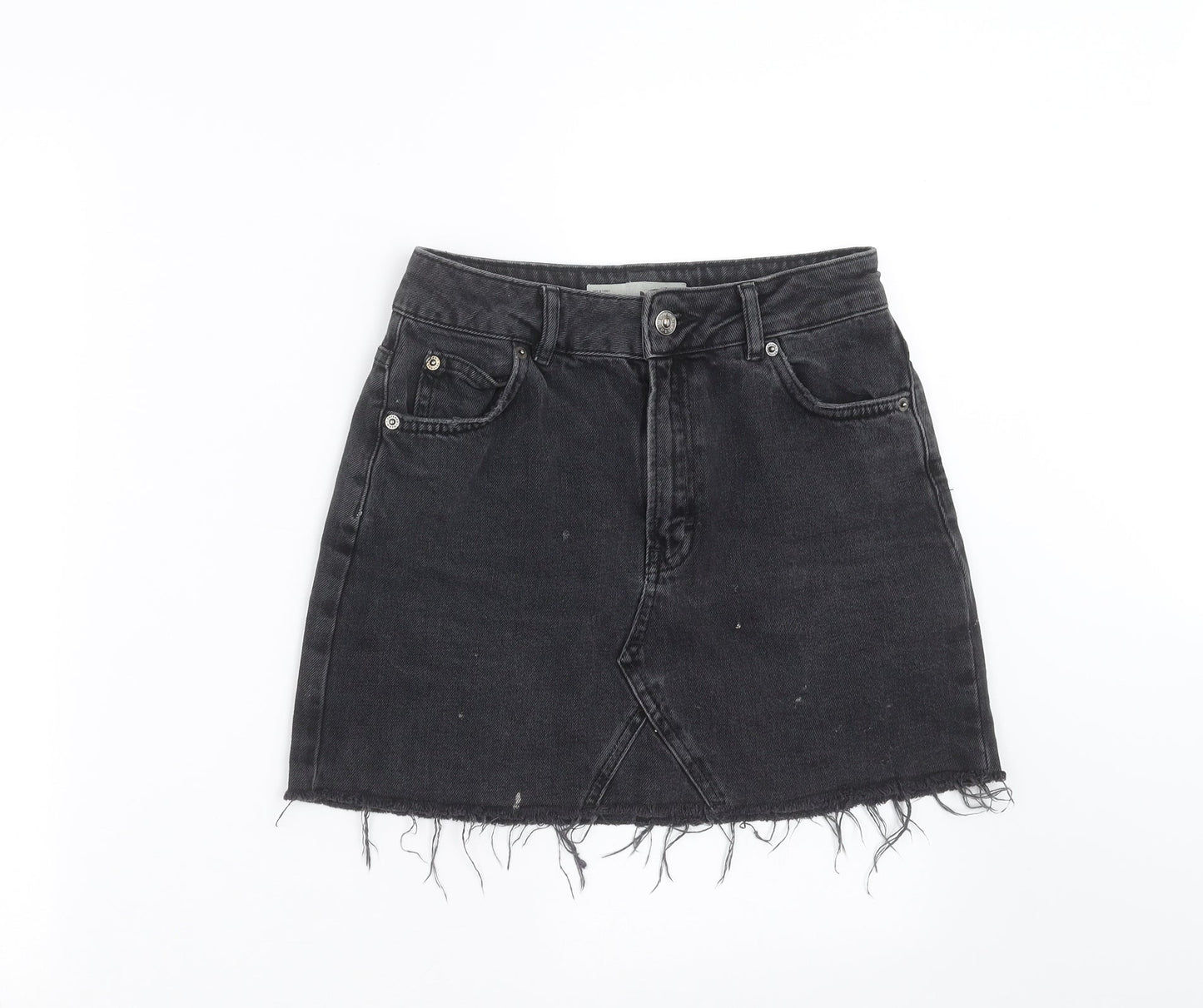 Topshop Womens Grey  Denim Mini Skirt Size 6  - Distressed hem