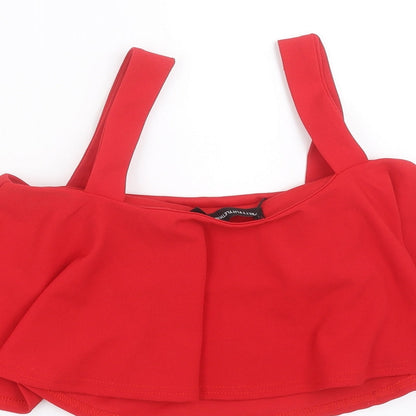 PRETTYLITTLETHING Womens Red   Cropped Blouse Size 8